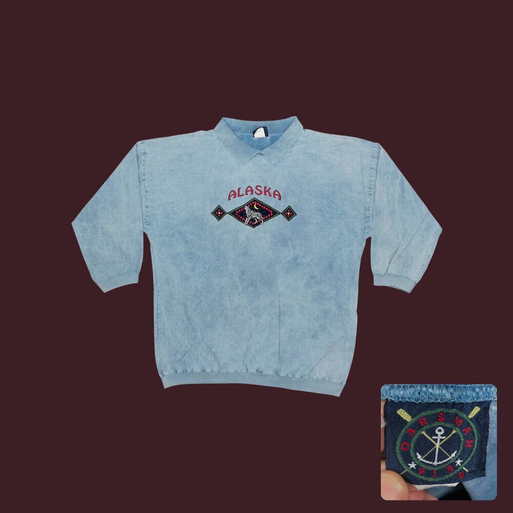 VINTAGE 90s Oarsman 913 Alaska Wolf Ombre Knit Polo Boxy XXL